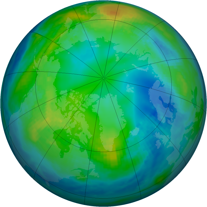 Arctic ozone map for 09 November 1988